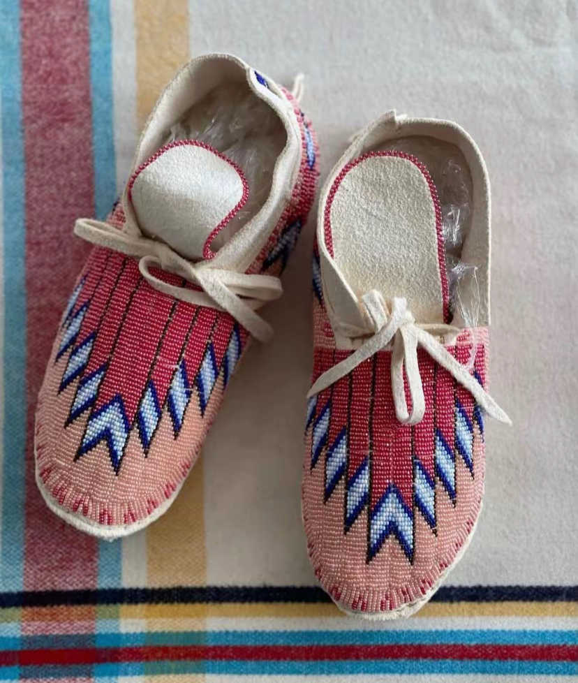 Blush Chevron Feather handmade moccasins