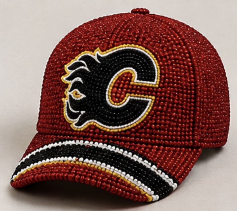 Calgary Flames Beaded Cap — hand-beaded cap