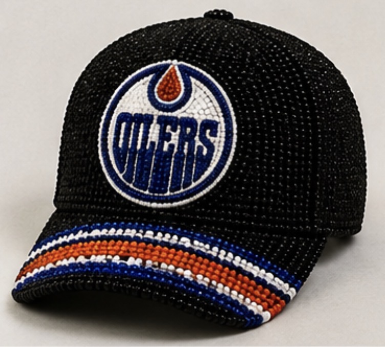 Edmonton Oilers Beaded Cap — Black — hand-beaded cap