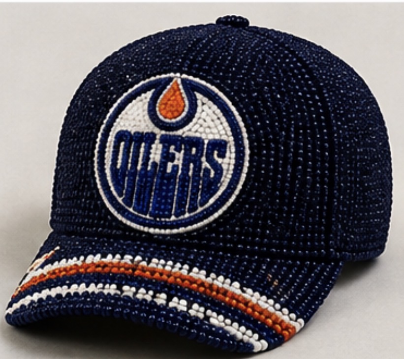 Edmonton Oilers Beaded Cap — Navy — hand-beaded cap