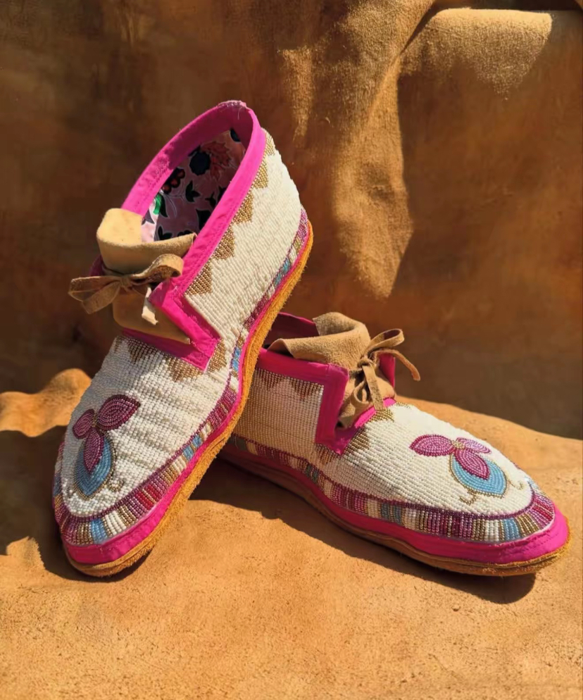 Ivory Butterfly Blush handmade moccasins