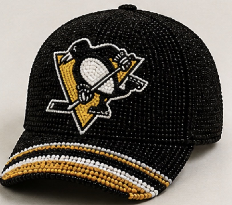 Pittsburgh Penguins Beaded Cap — hand-beaded cap