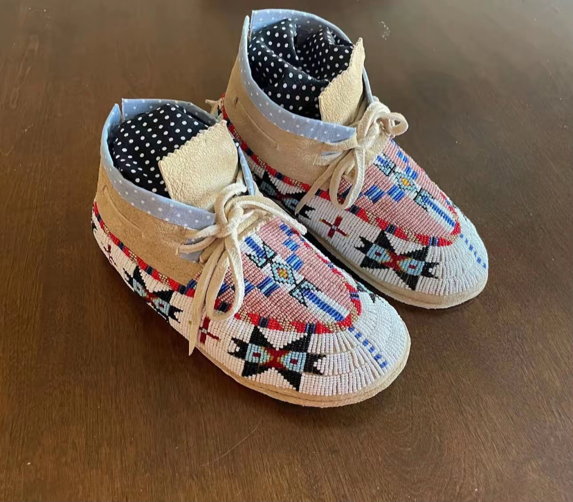 Polka Star Blush handmade moccasins