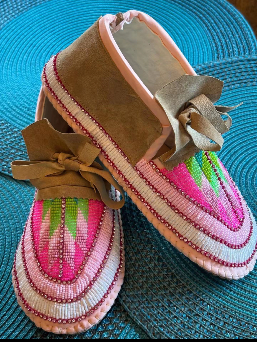 Rose Quartz Rhinestone handmade moccasins
