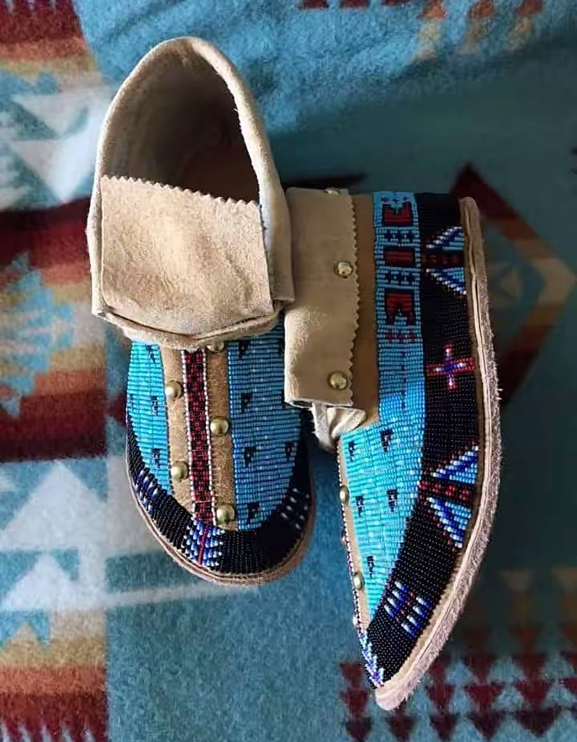 Turquoise Rail Stud handmade moccasins