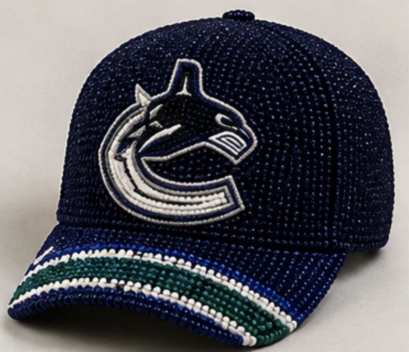 Vancouver Canucks Beaded Cap — hand-beaded cap