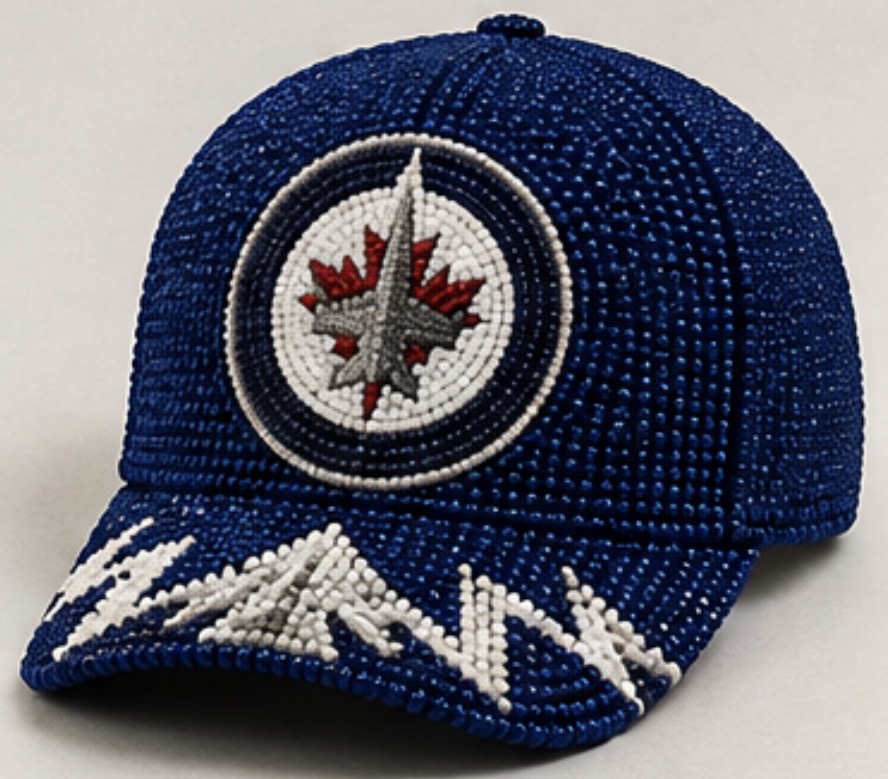 Winnipeg Jets Beaded Cap — hand-beaded cap